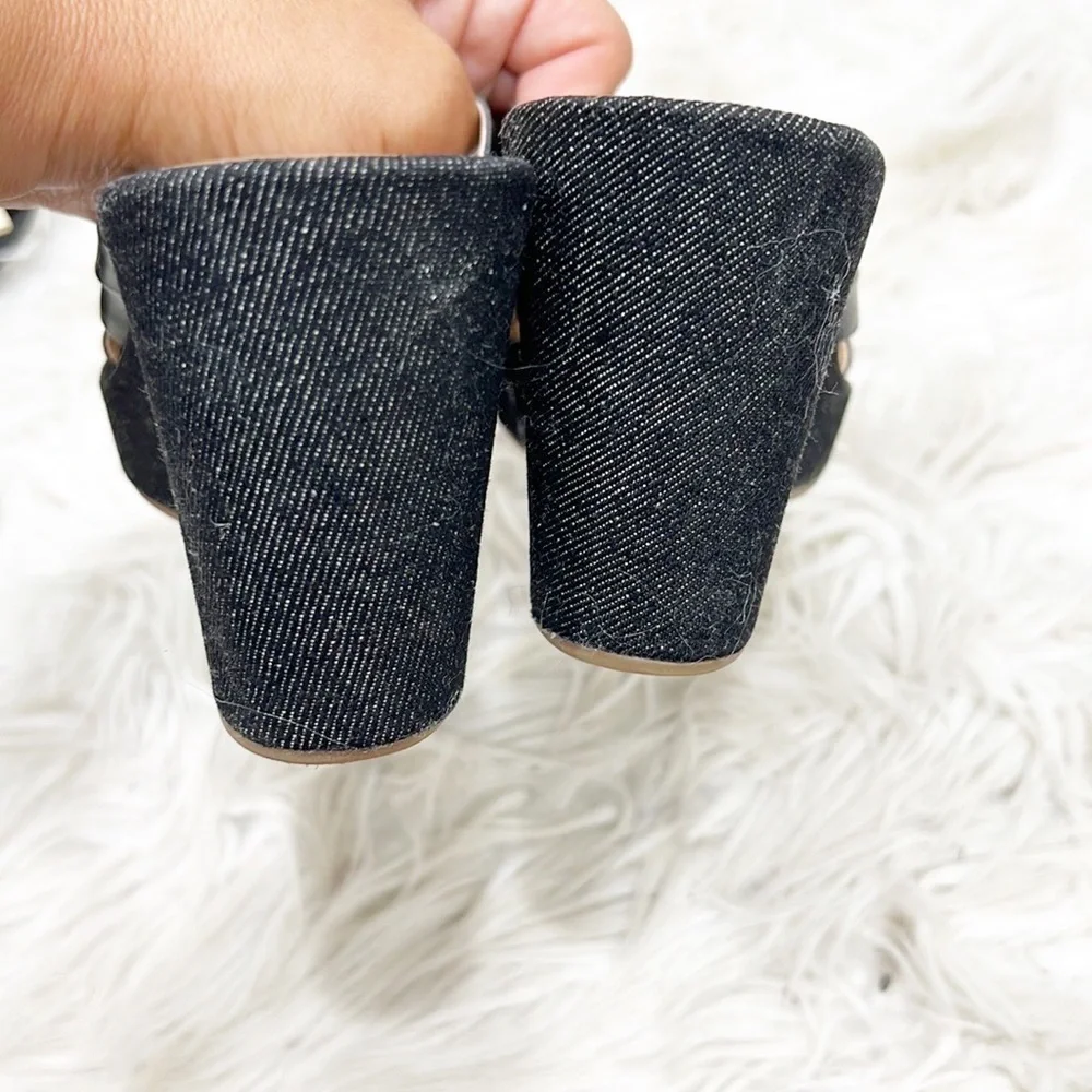 BANANA Republic Marbella Black Leather & Denim Criss Cross Wedges 6